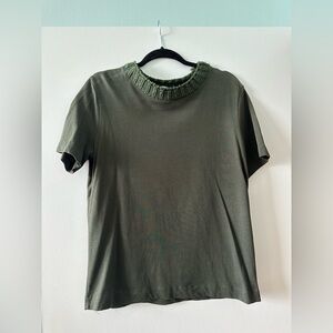 Zara Olive Green Knit top with crochet neckline